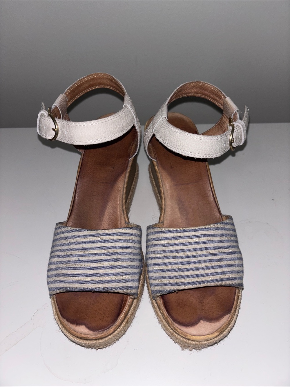 Sperry Women’s Striped Espadrille Wedge Sandals in Blue and White - 7.5